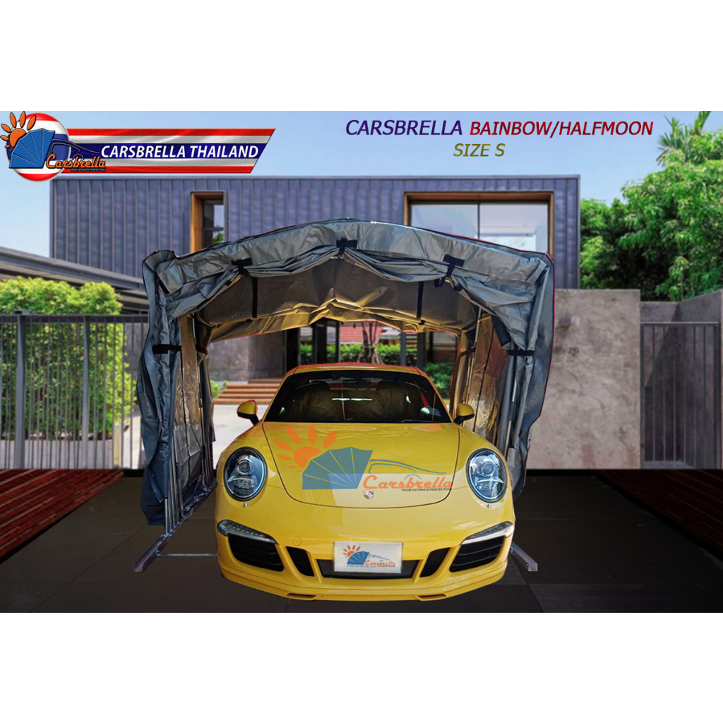 เต๊นท์สำหรับจอดรถจอดรถสำเร็จรูป-carsbrella-รุ่น-halfmoon-size-s-m-l-xl-สำหรับรถทุกขนาด-เปิดปิดด้วยโช๊คอัพ