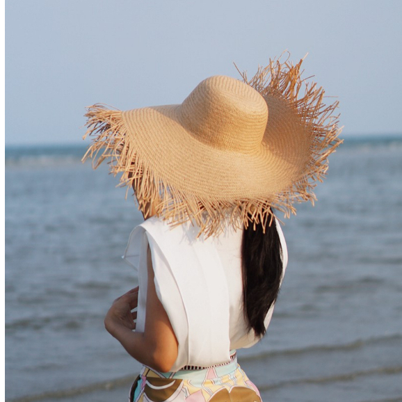 หมวกสานปีกกว้าง-เหมาะแก่การใส่เที่ยวทะเล-พร้อมส่งจากไทย-e090