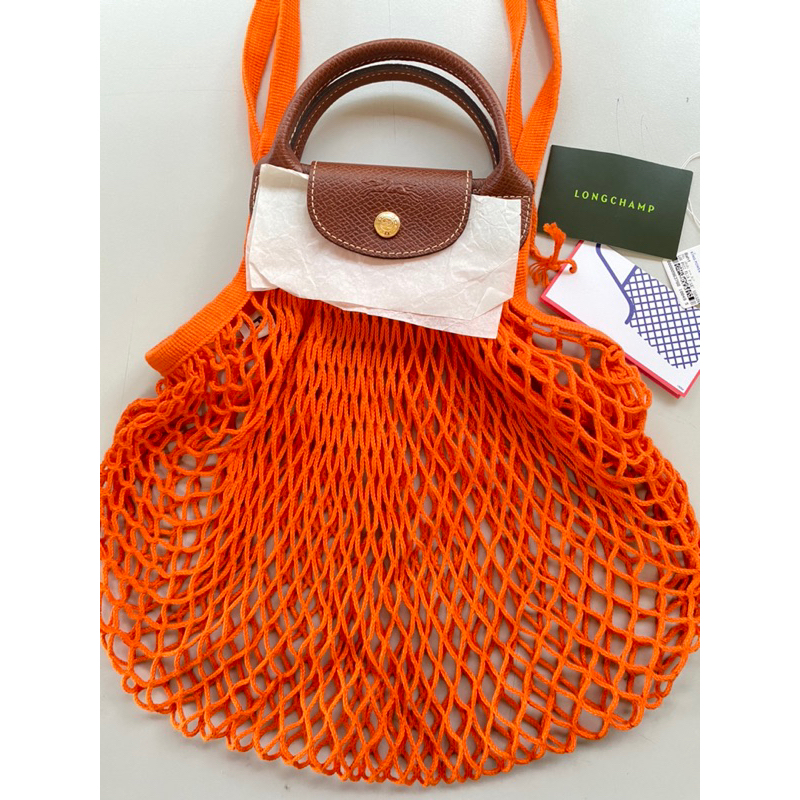 ส่งต่อ-longchamp-le-pliage-filet-แท้-100-ขนาด-s-สีส้ม-มีสายสะพาย