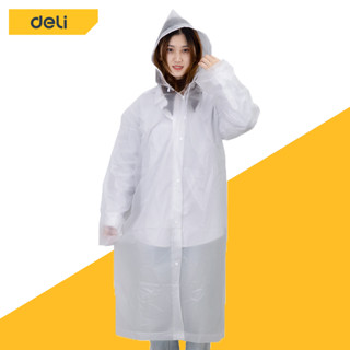 Deli เสื้อกันฝนผู้ใหญ่ เสื้อคลุมกันฝน EVA กันน้ำ แบบหนา มีหมวก Raincoat