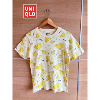 UNIQLO x cotton T-shirt x Mพิมพ์ลายสวย สีเหลือง อก 36 ยาว 25  Code : 737(6)