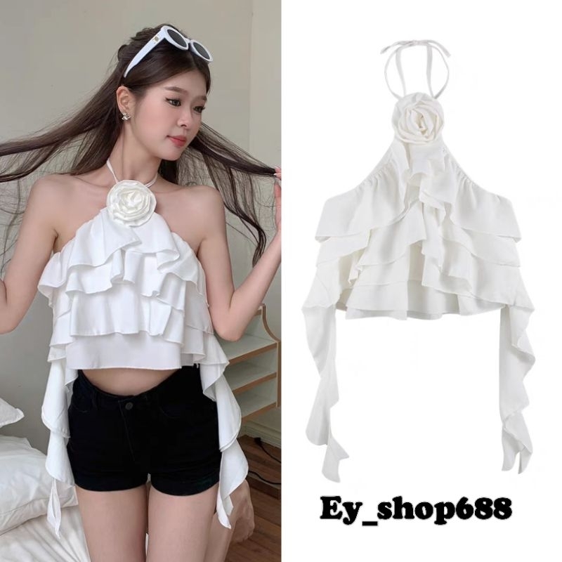 ey-shop688-พร้อม-ส่ง-y20-เสื้อแฟชั่นเกาะอกเป็นสายผูกโบว์ตรงคอเว้าหลังแต่งชายยาวด้านข้าง-2-ฝั่ง-เนื้อผ้าซาตินใส่สบาย