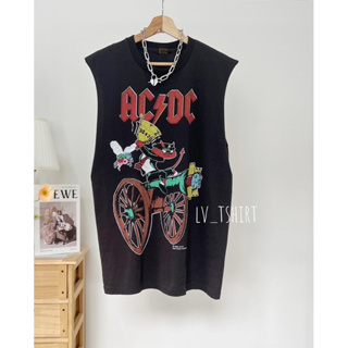 เสื้อยืดฟอก สีดำ ลายวง ACdc แขนตัด (ไม่เย็บ)หรือ แขนสั้น