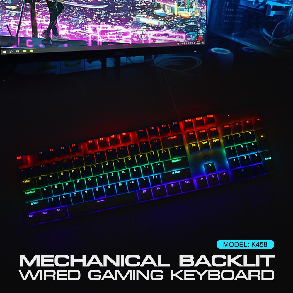 ส่งเร็ว-oker-k458-mixed-backlit-สีขาว-แดง-white-red-คีย์บอร์ดบลูสวิตช์-สีสวย-blue-switch-keyboard-gaming-dm-458