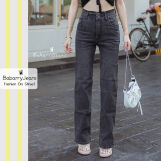 BabarryJeans มีBigsizeS-5XL กางเกงยีนส์ ทรงกระบอก ขาตรง วินเทจ กระดุมคู่ ผ้ายีนส์ยืด สีดำฟอก