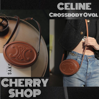 ถูกที่สุด ของแท้ 100%/ซีลีน Celine TRIOMPHE Crossbody Oval Wallet in Smooth Calfskinกระเป๋าสะพายข้างรูปไข่