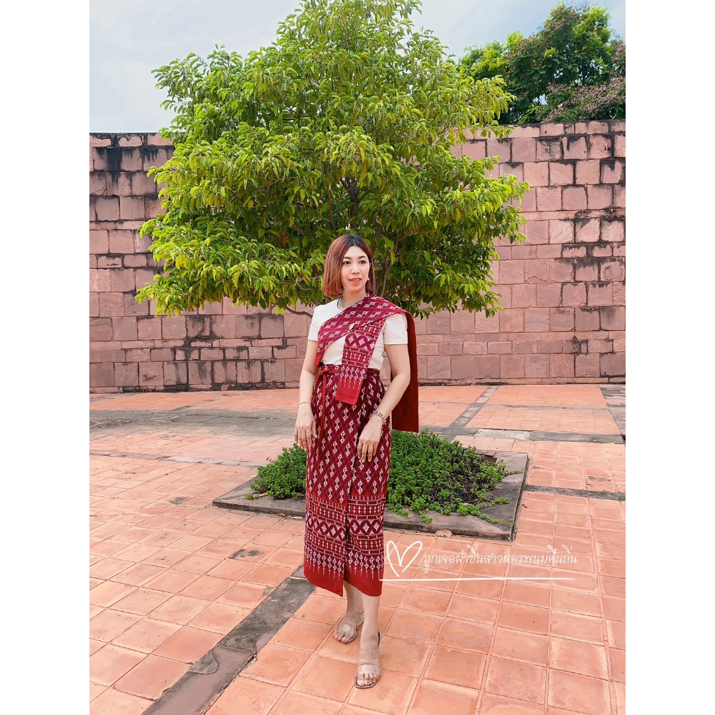 เซ็ทผ้าถุงผ้าฝ้ายพิมพ์ลาย พร้อมสไบ ผูกเชือกข้าง ใส่ได้ทุกโอกาส จัดส่งไว By นครพนม มุมมองที่ 3