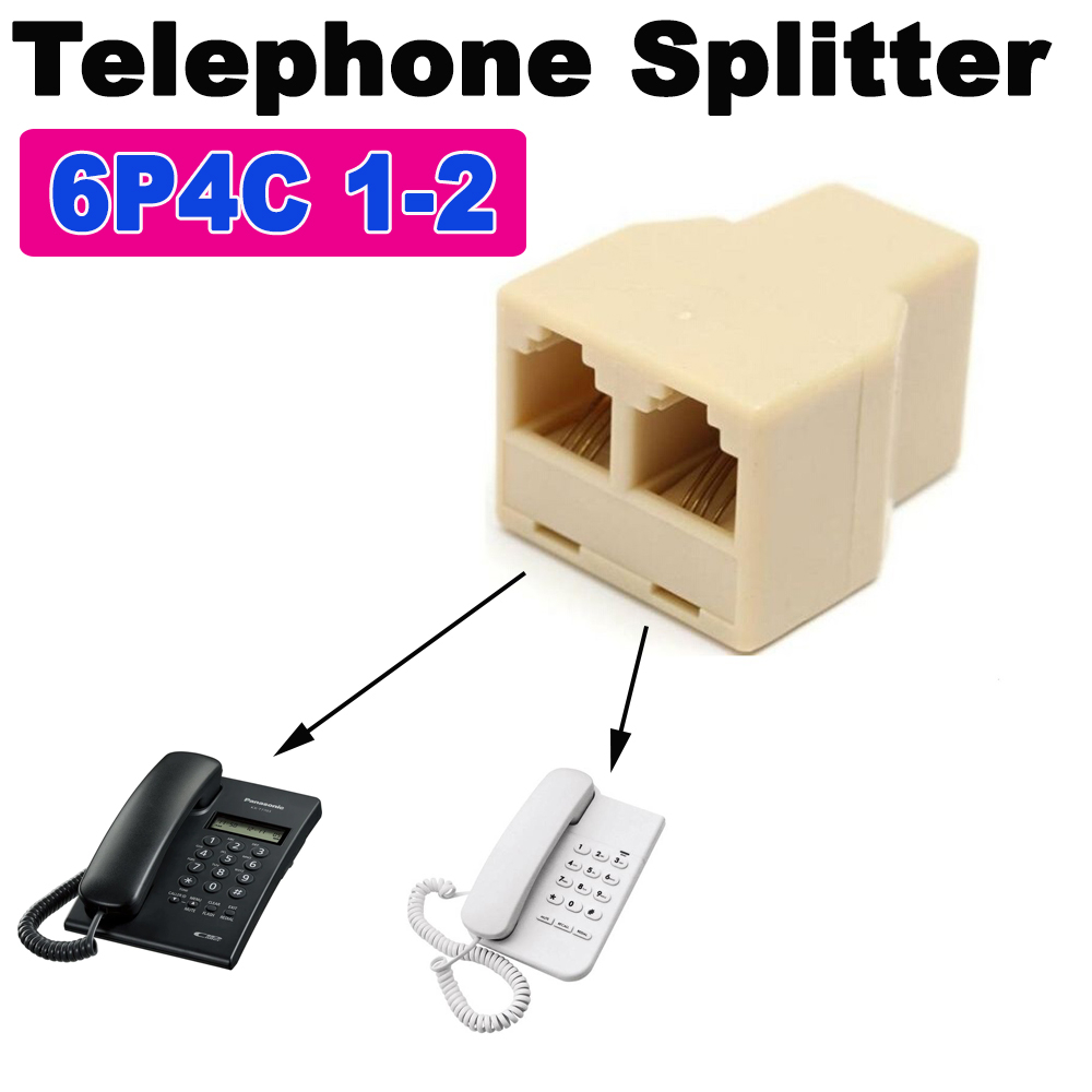 ข้อต่อโทรศัพท์ เข้า 1 ออก 2 ตัวเมีย 6P4C RJ11 Telephone Splitter 1 to 2