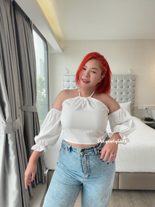 BFTS🧡 สาวอวบ พร้อมส่ง โรซี่ เสื้อครอปผูกคล้างคอ ต่อแขน ผ้าไหมอิตาลี ใส่ออกมาแล้วน่ารักมากค่า ใส่แมชกับขาสั้นขายาวได้หมด