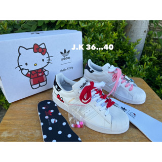 Adidas hello kitty รองเท้าผ้าใบผูกเชือกพร้อมกล่อง