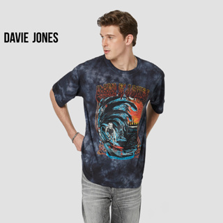 DAVIE JONES เสื้อยืดมัดย้อม พิมพ์ลาย Tie-Dye Print Oversized T-Shirt in black WA0133MX