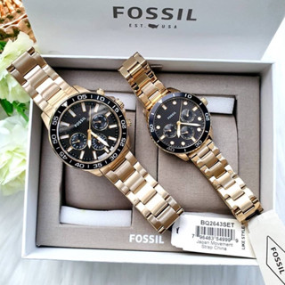 🎀(สด-ผ่อน) นาฬิกาคู่ สีทองหน้าดำ Fossil BQ2643 BQ2643SET His and Her Multifunction Stainless Steel Watch Set