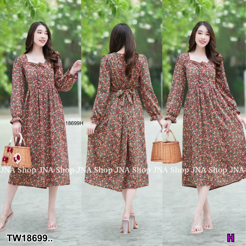 b18699-เดรสลายดอกเล็ก-แขนยาว-small-floral-dress-with-long-sleeves