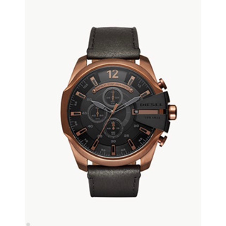 นาฬิกา Diesel Mens Mega Chief Chronograph Copper-Tone and Black Leather Watch DZ4459