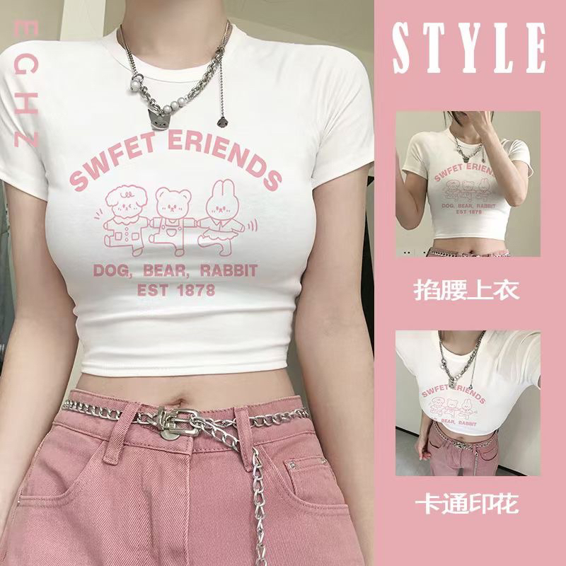 1ldk-พร้อมส่ง-เสื้อครอป-คอกลมแขนสั้น-รัดรูป-ลายการ์ตูนน่ารัก-ไซซ์เล็ก-176