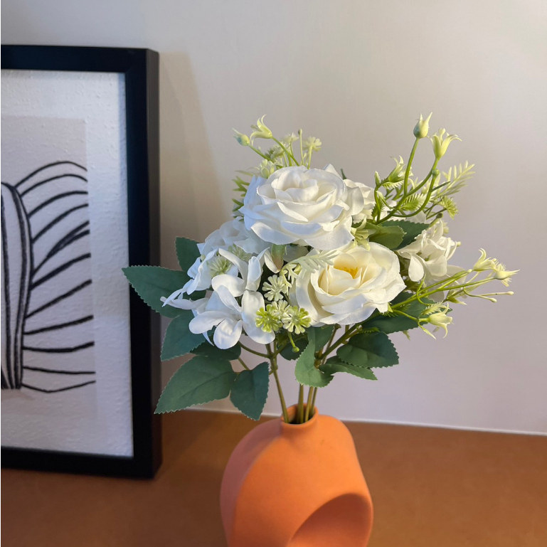 ส่งจากไทย-ดอกกุหลาบขาวประดิษฐ์-ช่อดอกไม้สำเร็จรูป-กุหลาบตกแต่งบ้าน-ดอกไม้ประดิษฐ์ตกแต่งบ้าน