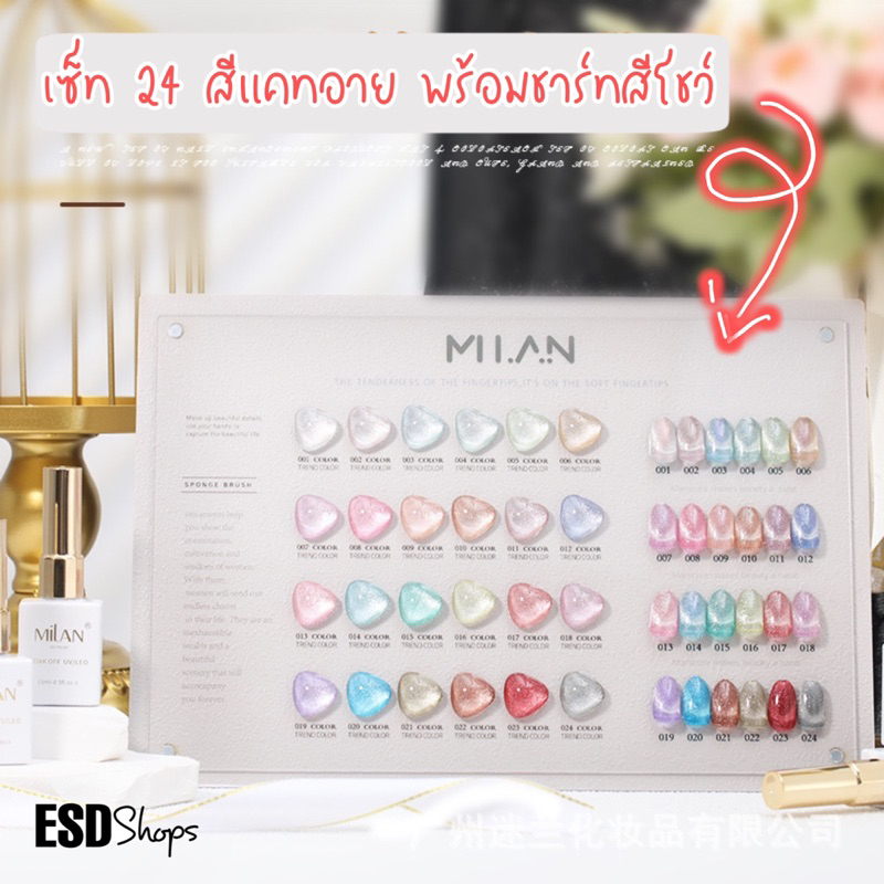 milan-สีทาเล็บเจล-เซ็ท-24-สี-คุณภาพเยี่ยม-สีแคทอาย-แม่เหล็ก-ขนาด-15-ml-พร้อมแม่เหล็กและชาร์จโชว์