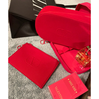 กระเป๋าแถมน้ำหอมวาเลนติโน่ NEW! Valentino Logo Red Cotton Canvas  Makeup Pouch Cosmetic Case Zippered