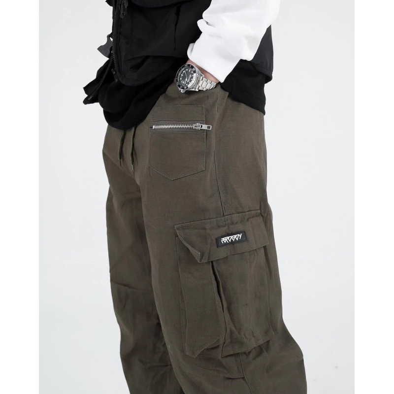 ZEROBOY - CARGO PANTS กางเกงคาร์โก้กระบอกใหญ่ 4 สี สีครีม สีดำ สีเทา สีเขียวขี้ม้า https://wayoza.com