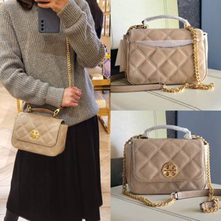 🎀 (สด-ผ่อน) ขนาด 8 นิ้ว 143648 สี Almond Floue Tory Burch Willa Glazed Mini Top Handle Bag