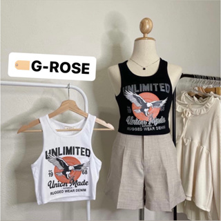 ‼️Sale‼️งานป้าย G-ROSE เสื้อกล้าม ลายนกเหยี่ยว เสื้อผ้าผู้หญิง