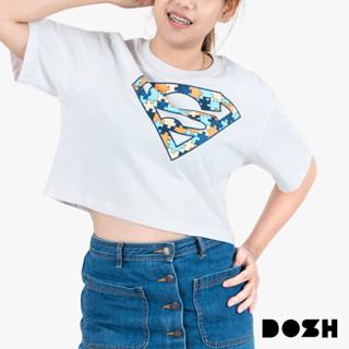 DOSH WOMENS CROPPED TOPS SUPERMAN เสื้อยืดทรงครอปสั้น ผู้หญิง DSWT1047-GY