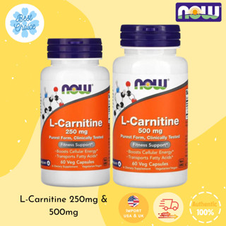 พร้อมส่ง✨ NOW Foods L-Carnitine 250 mg 500 mg 60 Veg Capsules  แอลคาร์นิทีน