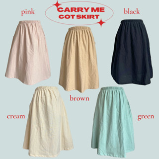 carryme พร้อมส่ง กระโปรงเอวยางยืด ผ้าฝ้าย โทนมินิมอล เอวยืดได้ถึง 40"