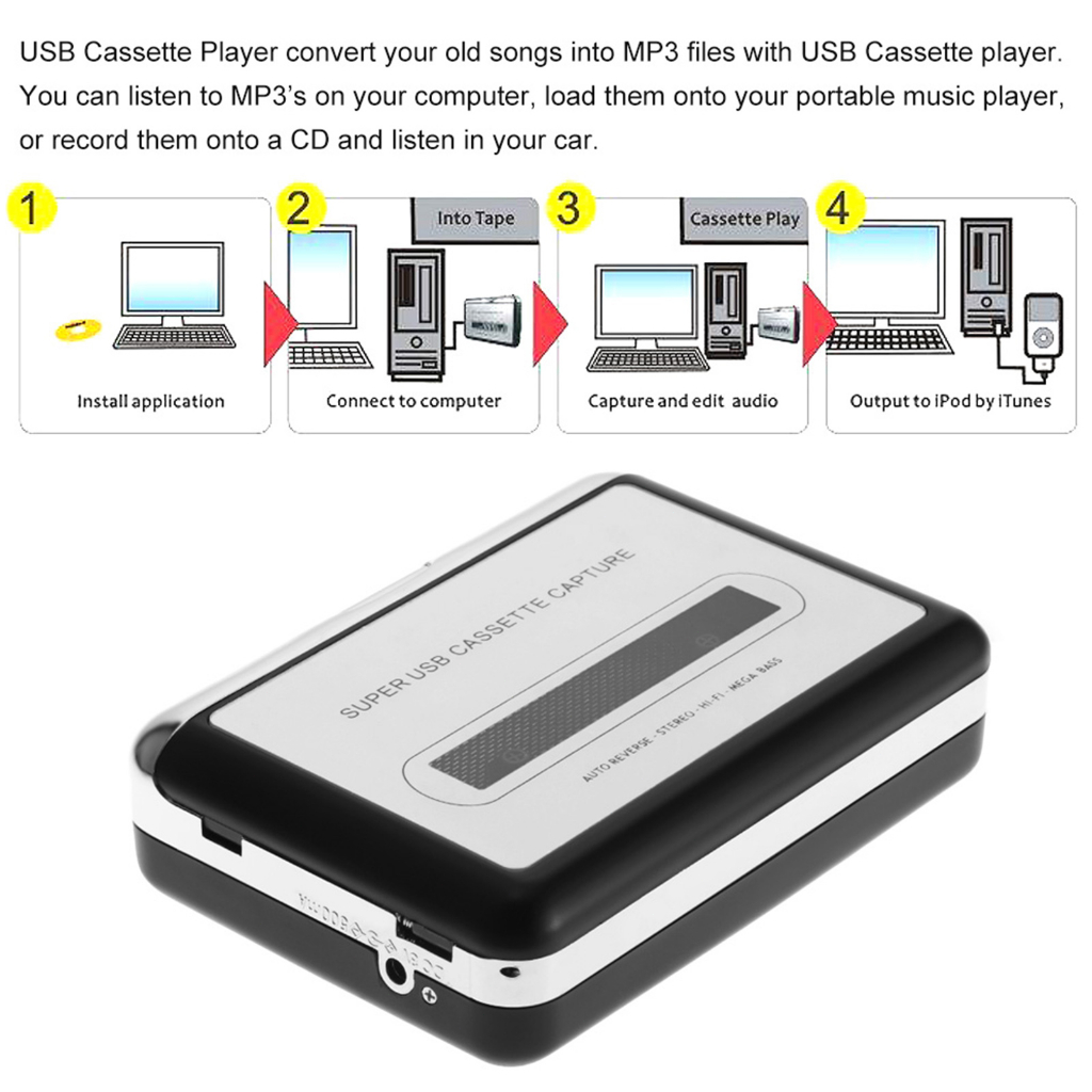 พร้อมส่งจากไทย-usb-เครื่องเล่นเทปคาสเซ็ต-เครื่องแปลงเทปเป็น-mp3-พร้อมหูฟัง