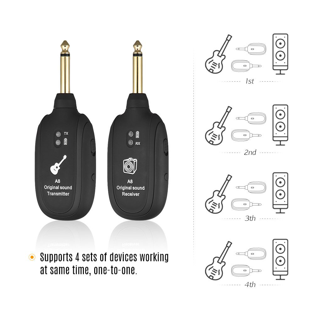 ระบบกีต้าร์ไร้สาย-2-4ghz-เครื่องส่งสัญญาณกีต้าร์ไฟฟ้าพร้อมแบตเตอรี่ลิเธียมแบบชาร์จไฟได้ในตัวสำหรับ-20hz-20khz-สำหรับกีตา