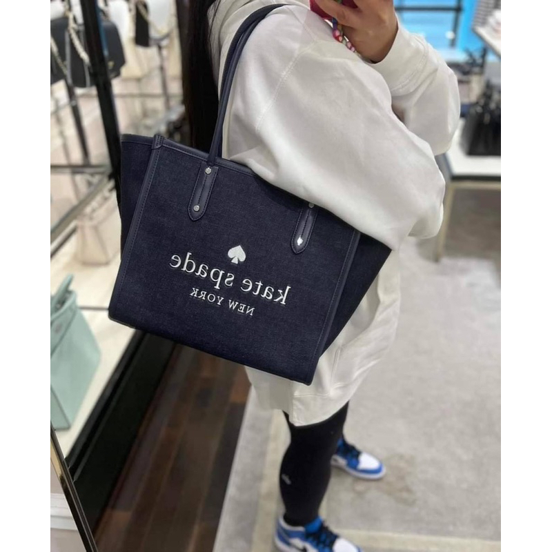 พร้อมส่ง-sale-4999-kate-spade-large-ella-tote-in-denim-ทรงสวย-ใบใหญ่ใส่ของได้เยอะ