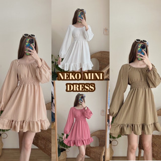 🌷 NEKO Mini Dress เดรสแขนยาว ผูกโบว์หลัง