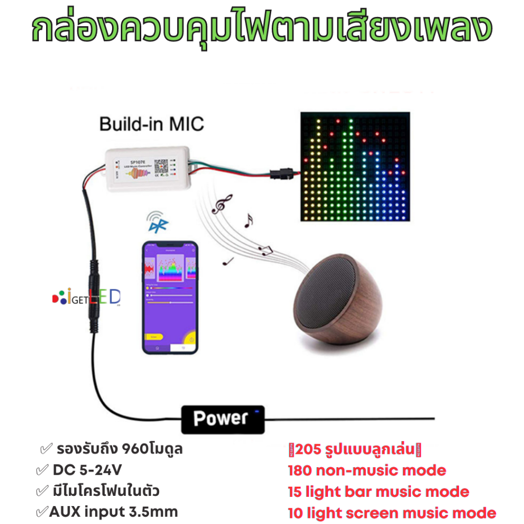 sp107e-วงจรควบคุมการกระพริบไฟตามเสียงเพลง-กล่องคุมการกระพริบไฟตามเสียงเพลง-ไฟกระเดื่อง-ไฟวิ่งตามเพลง-rgb-sw2811-ws2812b