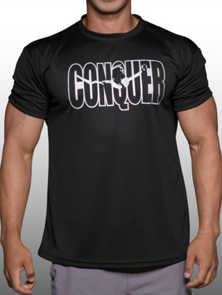 CONQUER เสื้อยืดแขนสั้นผู้ชาย Men’s Gym Workout Bodybuilding Muscle T-Shirt