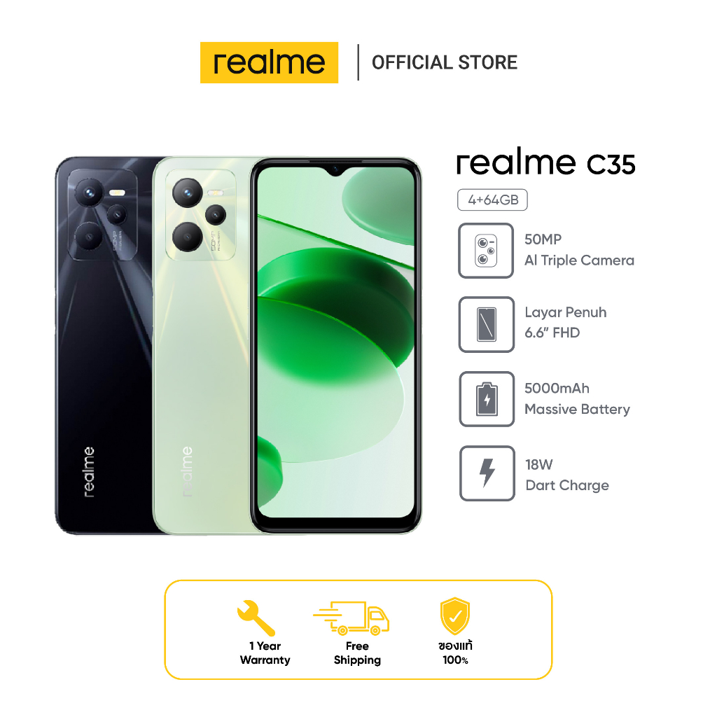 Smartphone REALME C35 4GB 128GB TRIPLE 50MP+2MP+VGA Glowing Black