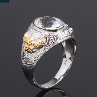 แหวนครุฑพลอยไวท์โทแพสแท้(ราศีเมษ) ครุฑค้ำคูณดวงชะตาให้สว่างไสว แหวนชาย แหวนเงิน แหวนพลอยแท้