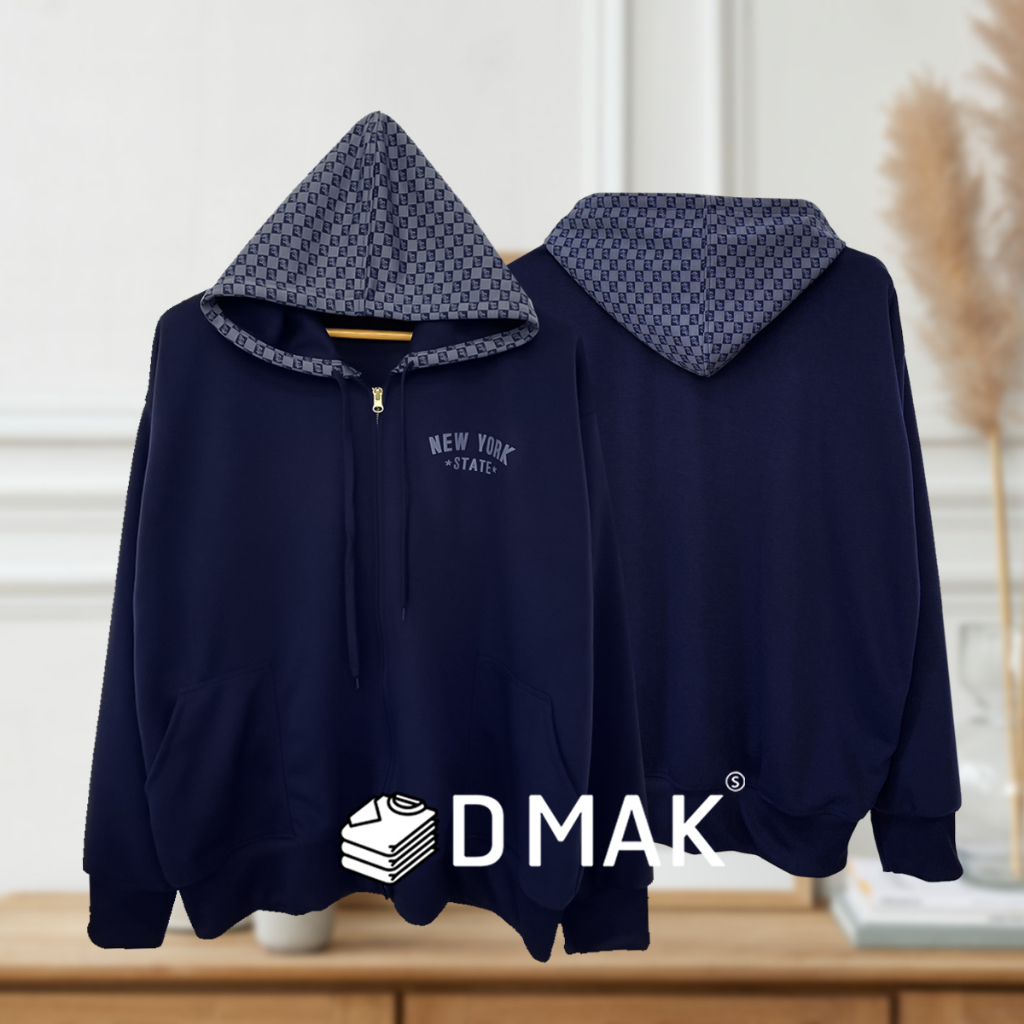 เสื้อกันหนาว เสื้อคลุมแขนยาว ฮู้ด งานพรีเมี่ยม รุ่นพิมพ์ลายหมวกตาราง New york limited สีดำ แดง กรม กาแฟ ครีม ขาว