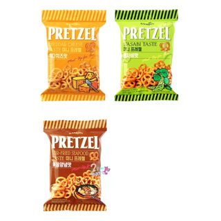 Samjin เพรสเซล อบกรอบ (3 รส )Pretzel Cheddar Cheese Taste 85 กรัม Seafood Wasabi ซัมจิน ขนมเกาหลี