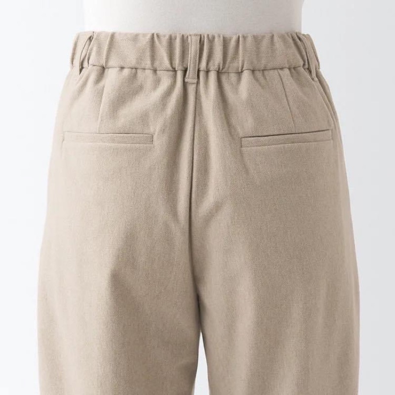 muji-กางเกงทรงขากว้าง-women-stretch-brushed-tuck-wide-pants