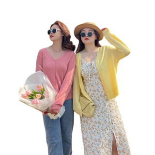 โปรโมชั่น : CiCi Plus2797เสื้อ cardigan ไหมพรมเนื้อนุ่มสีพื้นใส่คลุมลุคไปก็ปังเสื้อผ้าสาวอวบอ้วน พลัสไซส์