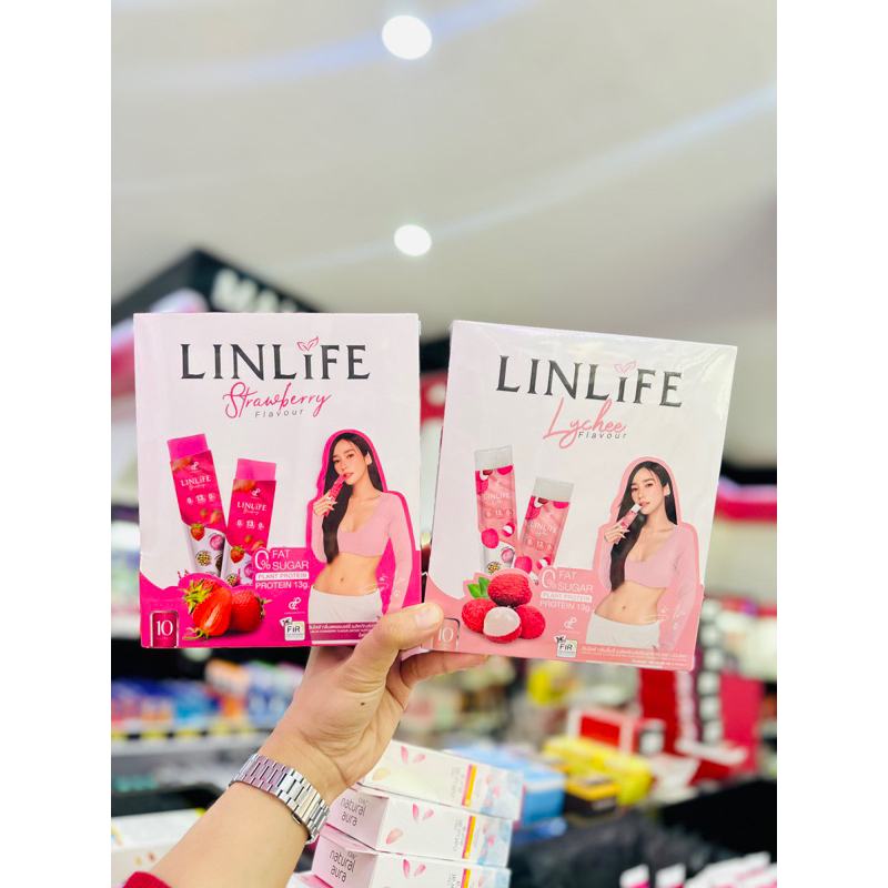 ลีนไลฟ์-linlife-ลินไลฟ์-โปรตีนเจลลี่-อั้มพัชราภา-สตอเบอรี่-ลิ้นจี่-1-กล่อง-มี-10-ซอง