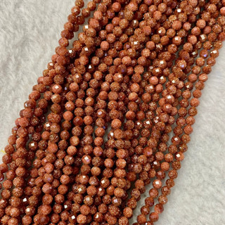 ทรายทอง (Brown Sand Stone) 3 mm เจียเหลี่ยม เส้นยาว