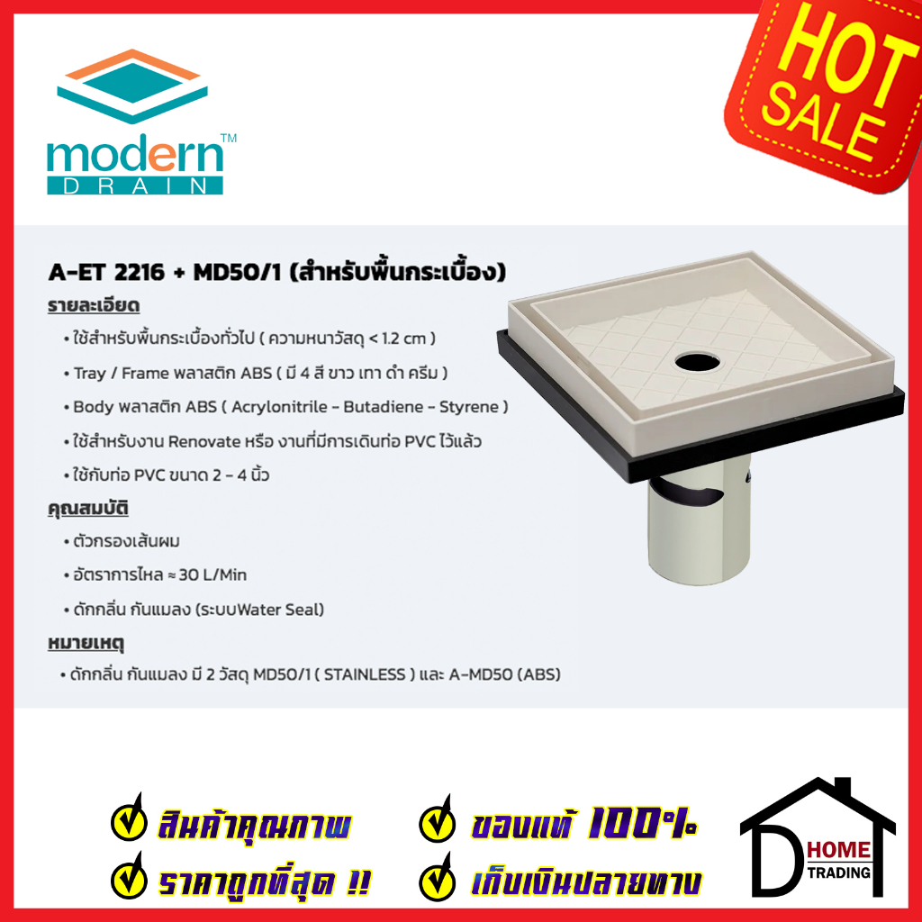 MODERN DRAIN ตะแกรงดักกลิ่น กันแมลง 5 นิ้ว ABSสีครีม ปูหน้าพื้น ...