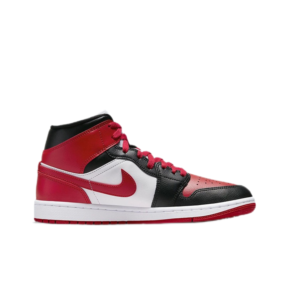 รองเท้าบาสเก็ตบอล-air-jordan-1-mid-bred-toe-ของแท้-100-รองเท้าบาสเก็ตบอลเรโทรขนาดกลางสีดำและสีแดง