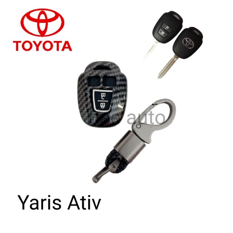 เคสเคฟล่าหุ้มรีโมทกุญแจรถรุ่นtoyota-yaris-ativ-2ปุ่มพร้อมพวงกุญแจ