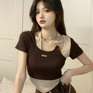 JN Studio  เสื้อยืด ครอป เสื้อยืดผู้หญิง สไตล์เกาหลี  สบาย Trendy Korean Style High quality A29J26X 36Z230909