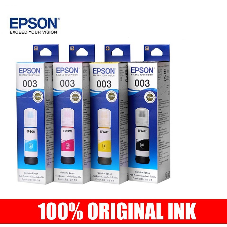 หมึกเติมของแท้-epson-รุ่น-003-t00v-สีดำ-สีฟ้า-สีชมพู-สีเหลือง-สำหรับ-printer-l3110-l3150-l1110-บรรจุภัณฑ์กล่องสีเดิม