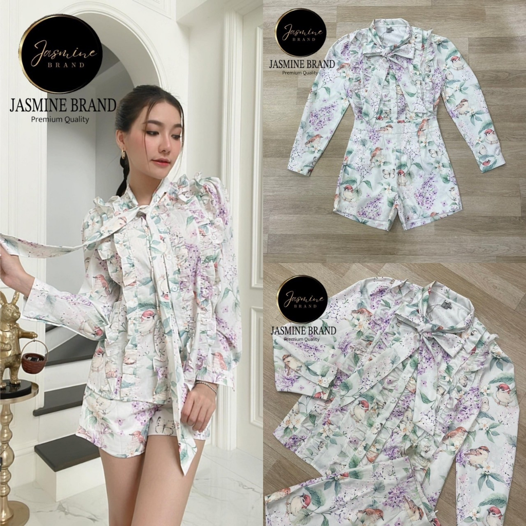 jasmine-ชุดเซ็ท-เสื้อ-กางเกง-สีพาสเทลลายนก-รบกวนเช็คสต๊อกก่อนกดสั่งซื้อ