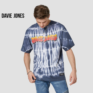 DAVIE JONES เสื้อยืดมัดย้อม พิมพ์ลาย Tie-Dye Print Oversized T-Shirt in navy WA0033MX