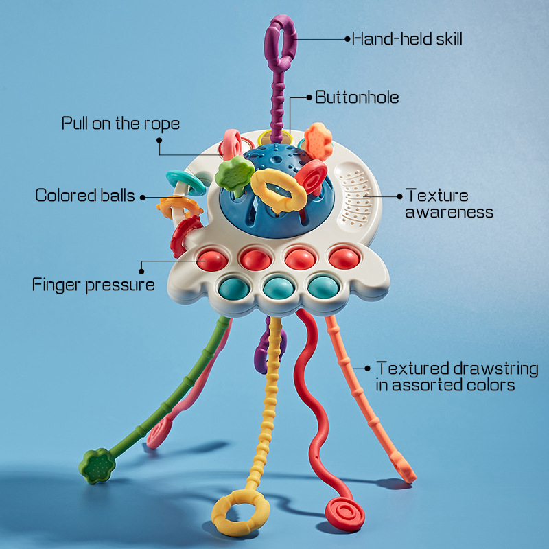 ซิลิโคนดึงเชือก-ดึงเชือกปลาหมึก-ปู-ของเล่นเสริมพัฒนาการเด็ก-ของเล่นประสาทสัมผัสมอนเตสซอรี่-สามารถกัด
